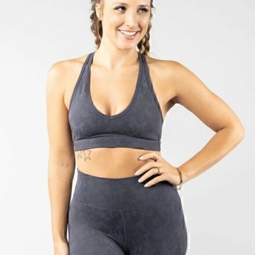 Buffbunny Collection Womens Gray Top Secret Confidential Sports Bra Size XXS